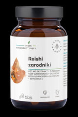 Aura Herbals Reishi Spores 800 mg vitamin C in vegan capsules for immune support and overall health.