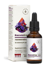 Aura Herbals Resvadrop 30ml, resveratrol supplement with antioxidant benefits in a dropper bottle.