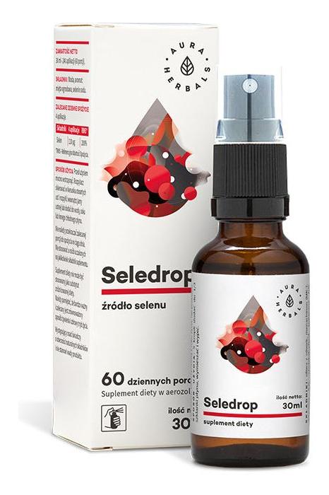 Aura Herbals Seledrop selenium supplement spray, 30 ml with antioxidant benefits for immune support.