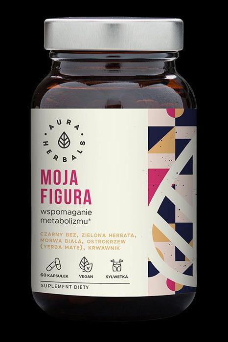 Aura Herbals Slimming Support capsules for metabolism, 100% natural ingredients, vegan formula in a stylish jar.