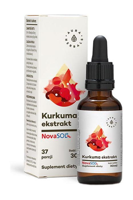 Aura Herbals Turmeric Extract NovaSOL 30 ml dietary supplement bottle with box
