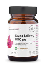 Aura Herbals Kwas Foliowy 800 µg supplement bottle with 60 capsules for dietary support.