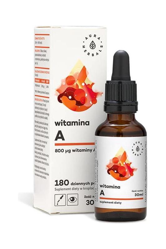 Aura Herbals Vitamin A 30 ml bottle with box, showcasing its benefits for skin and immune health. Aura Herbals Vitamin A 30 ml bottle with box, showcasing its benefits for skin and immune health.