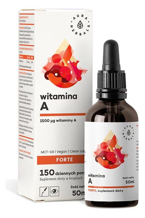Aura Herbals Vitamin A Forte with MCT Oil in 50ml bottle, promoting eye health and skin vitality. Aura Herbals Vitamin A Forte with MCT Oil in 50ml bottle, promoting eye health and skin vitality.