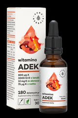 Aura Herbals Vitamin Adek supplement with natural vitamins A, D3, E, K2, 30ml bottle and box packaging.