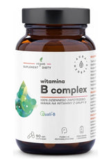 Aura Herbals Vitamin B Complex supplement bottle with 90 vegan capsules for daily B vitamin needs.