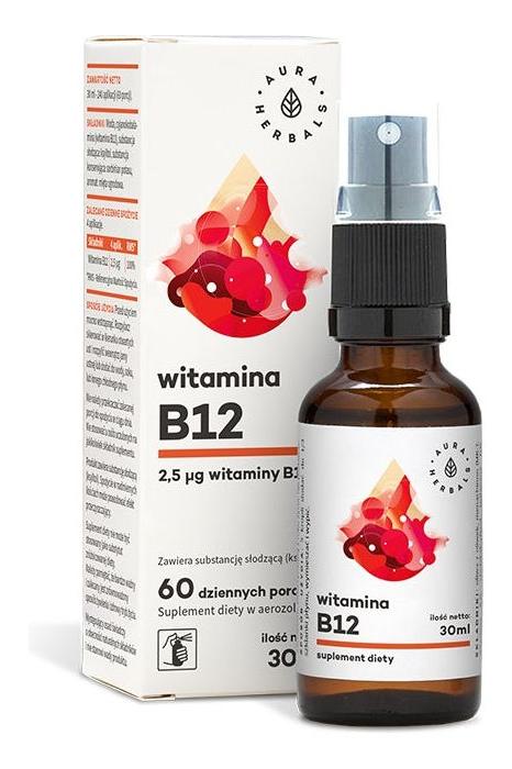 Aura Herbals Vitamin B12 Forte spray, 30 ml bottle, supports brain and red blood cell health. Aura Herbals Vitamin B12 Forte spray, 30 ml bottle, supports brain and red blood cell health.