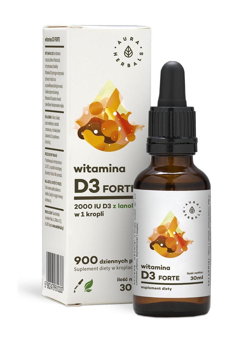 Aura Herbals Vitamin D3 Forte 2000 IU, 30 ml dropper bottle with packaging, supports immune and bone health. Aura Herbals Vitamin D3 Forte 2000 IU, 30 ml dropper bottle with packaging, supports immune and bone health.