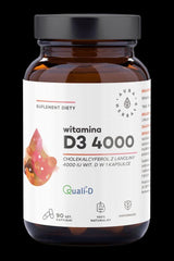 Aura Herbals Vitamin D3 4000 IU supplement bottle, 90 capsules for immune and bone health support.
