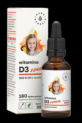 Aura Herbals Vitamin D3 Junior 800 IU supplement for kids in 30ml bottle promoting healthy bones and immune function.