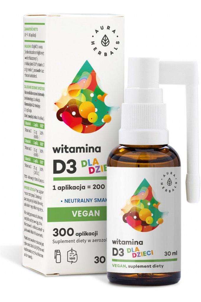 Aura Herbals Vegan D3 Vitamin for Kids, 30 ml spray, boosts immunity and promotes bone health.