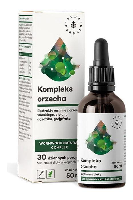 Aura Herbals Wormwood Natural Complex 50 ml with wooden box and dropper for natural digestion support.