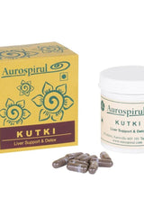 Aurospirul Kutki supplement box and capsules for liver support and detox.