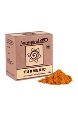 Aurospirul turmeric powder package with anti-inflammatory and antioxidant benefits, 100g.