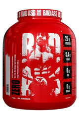Bad Ass Nutrition Bad Ass® Zero protein powder container showing 25g protein, 5g BCAA, 0g fat, and 0g sugar.