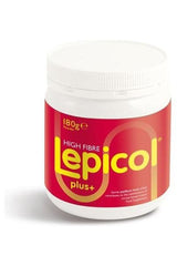 Bio-Kult High Fibre Lepicol Plus+ supplement jar with red label and white lid, promoting digestive health