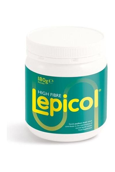 Bio-Kult High Fibre Lepicol Powder 180g jar for digestive health and daily fiber intake support.