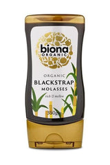 Biona Organic Blackstrap Molasses 350g bottle, rich and mellow natural sweetener for baking and cooking.