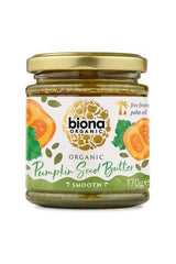 Biona Organic Pumpkin Seed Butter 170g jar, smooth and creamy, made from 100% organic pumpkin seeds, free from palm oil.
