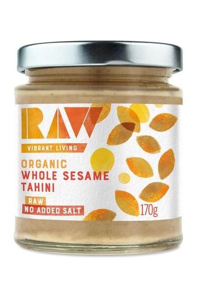 Biona Organic Raw Whole Sesame Tahini jar, 170g, gluten-free, no added salt, suitable for vegans.