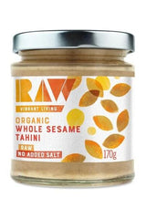 Biona Organic Raw Whole Sesame Tahini jar, 170g, gluten-free, no added salt, suitable for vegans.