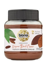 Biona Organic Vegan Dark Cocoa Spread jar, 350g, velvety smooth, made from organic ingredients, palm oil free.