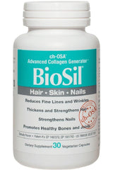 Biosil Advanced Collagen Generator supplement for hair, skin, and nails in a 30 vegetarian capsule bottle.