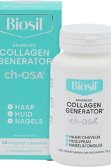 Biosil Advanced Collagen Generator ch-OSA supplement bottle and box for healthy hair, skin, and nails.