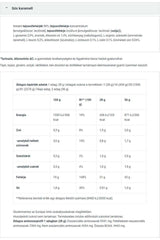Nutritional information table for Sós karamell, including energy, sugar, and protein content.