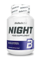 BioTechUSA Night food supplement, 60 capsules, supports melatonin production for better sleep.