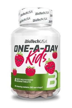 BioTechUSA One-A-Day Kids multivitamin with 90 strawberry-flavored chewing tablets suitable for ages 4 and up.