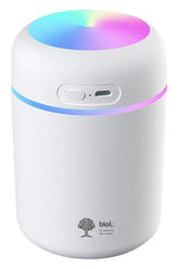 bioU air humidifier and essential oil diffuser with LED light, USB plug, enhancing air quality and aromatherapy.