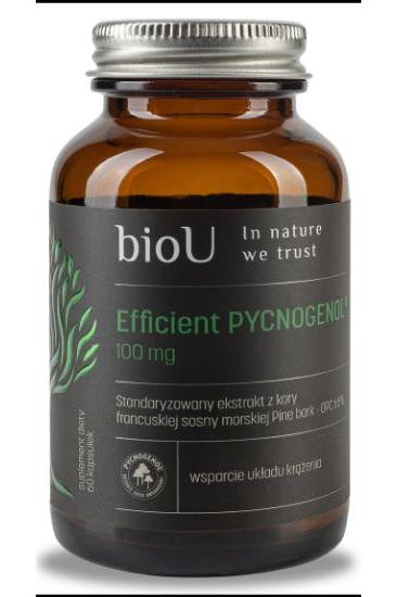bioU Efficient Pycnogenol supplement bottle 100 mg for heart health support and antioxidant benefits.