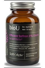 bioU Efficient Saffron 3% Crocins by Saffr'Activ in a glass jar, supports emotional balance and positive mood.