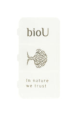 bioU pill box with three compartments for easy separation of capsules and tablets, featuring nature-inspired design.