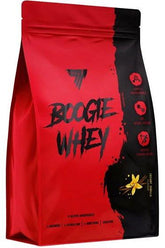 Trec Nutrition Boogie Whey protein supplement package with bold graphics in red and black design.