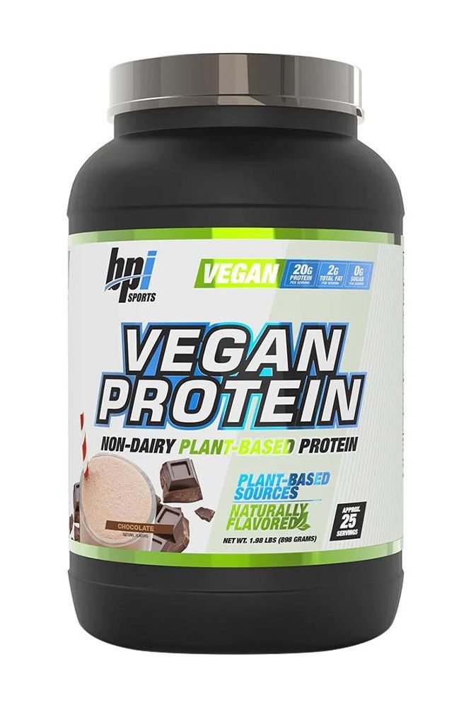 BPI Sports Vegan Protein, non-dairy plant-based protein with 20g protein per scoop for muscle growth and recovery.