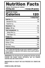 Nutrition facts label for BPI Sports Vegan Protein showing calories and protein details.