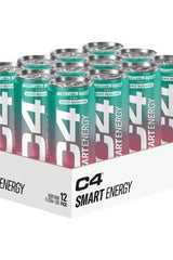C4 Smart Energy drinks in a 12-pack, Watermelon Burst flavor, zero sugar, offering natural energy boost.