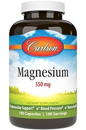 Carlson Labs Magnesium 350mg dietary supplement for cardiovascular health and nerve support, 180 capsules.