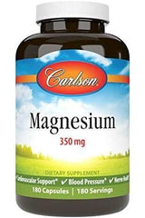 Carlson Labs Magnesium 350mg dietary supplement for cardiovascular health and nerve support, 180 capsules.