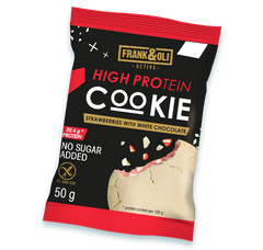 Frank&Oli - High Protein Cookie Jordbær Hvid Chokolade 50g