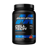 MuscleTech Cell Tech creatine supplement for athletes, featuring fruit punch flavor, enhances performance and recovery.