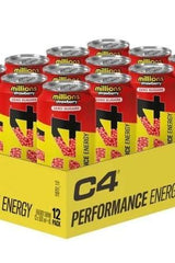 Cellucor C4 Performance Energy, 12-pack energy drinks in strawberry flavor, zero sugars for enhanced performance.