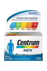 Centrum Men multivitamin box, 30 tablets, supports energy, immunity, muscle, and cognitive function.