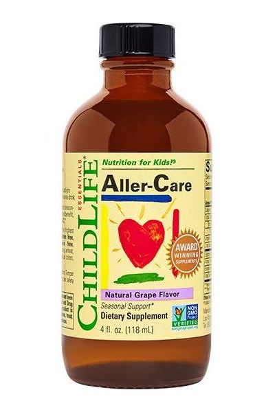 ChildLife Essentials Aller-Care 118ml liquid immune booster for kids in natural grape flavor.