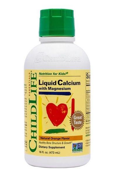 Child Life Liquid Calcium with Magnesium for kids, 16 oz bottle, supports healthy bone growth and development.