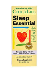 ChildLife Sleep Essential dietary supplement for kids in natural berry flavor, promoting relaxation and restful sleep.