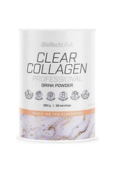 BioTech USA Clear Collagen Professional drink powder in peach ice tea flavor, 350g with 28 servings.