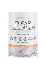 BioTech USA Clear Collagen Professional drink powder in peach ice tea flavor, 350g with 28 servings.